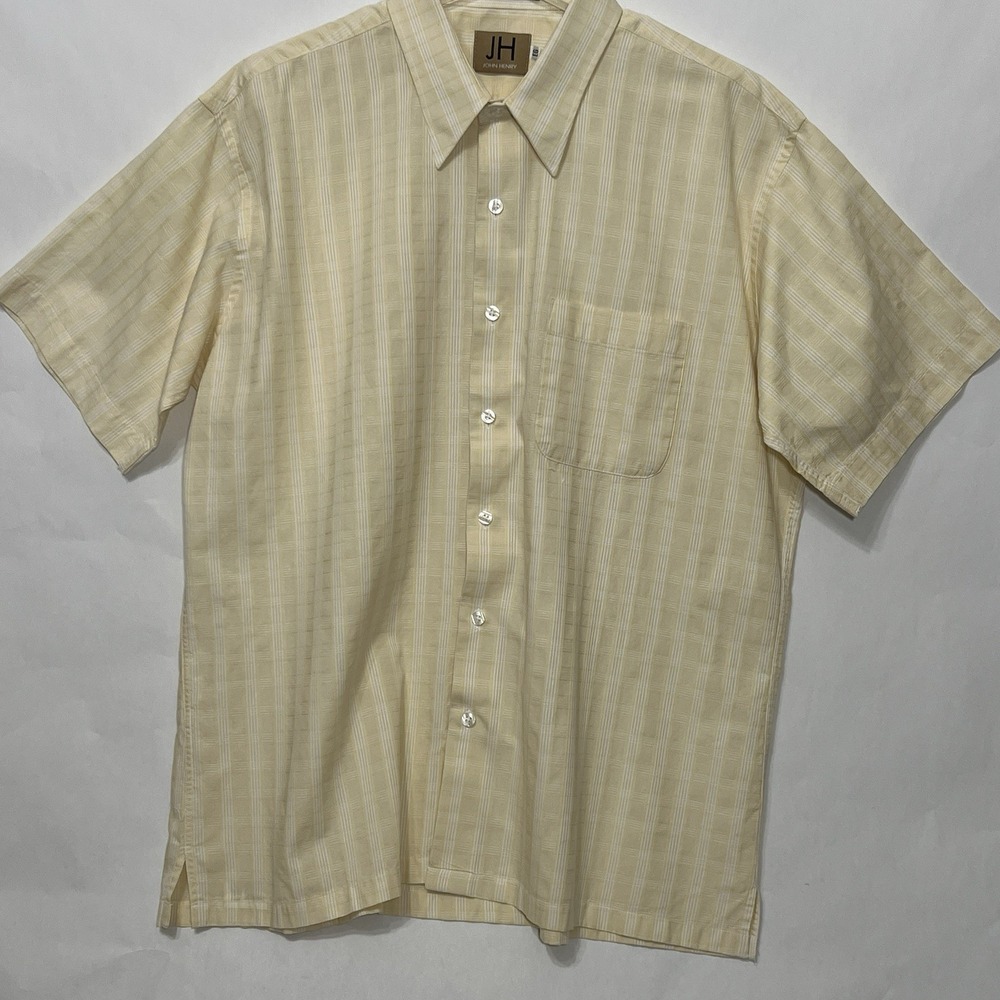 John Henry‎ Short Sleeve Button Plaid Shirt Yellow Men Size XL